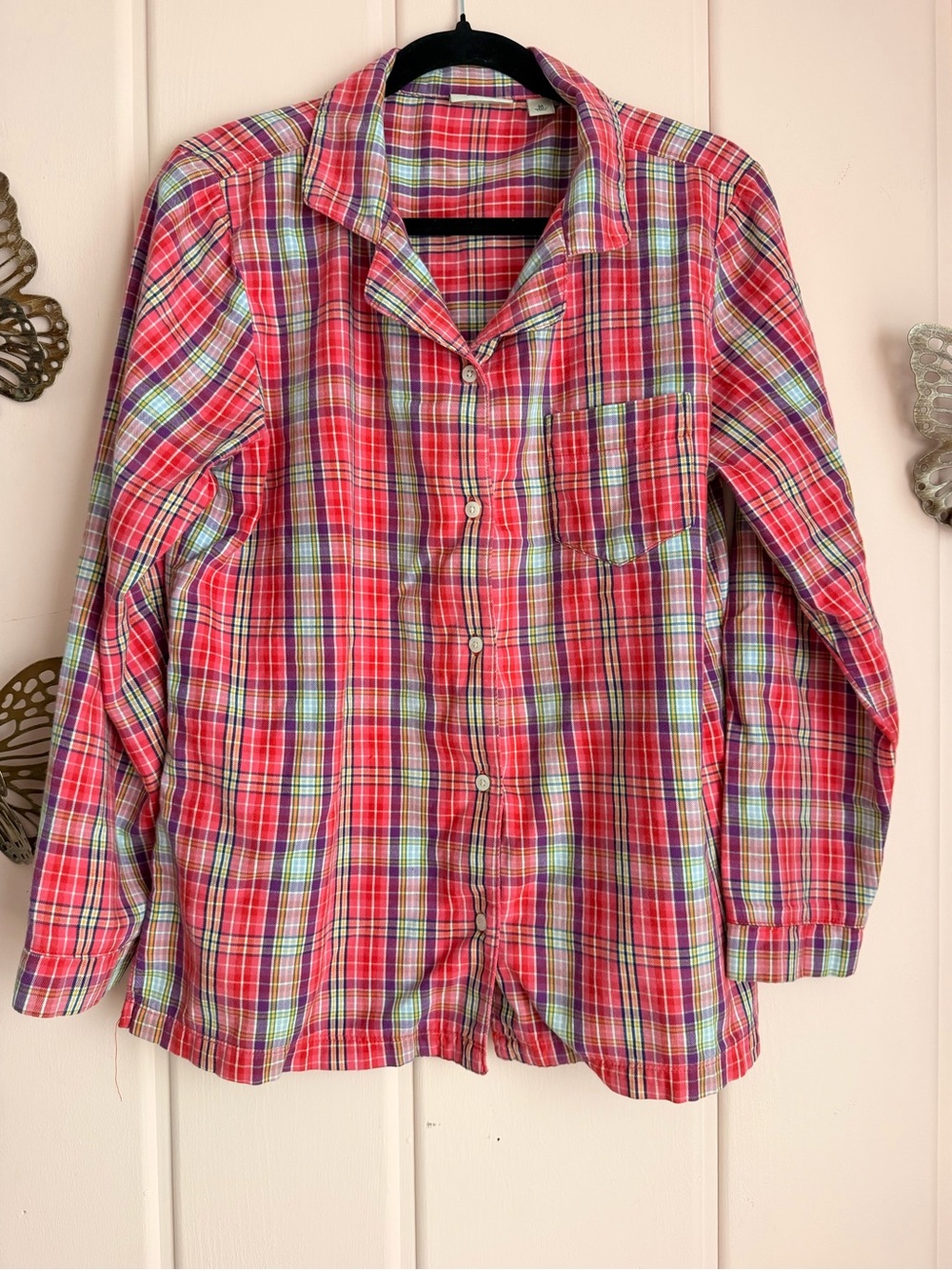 L.L. Bean Pink Plaid Button-Down Shirt szM